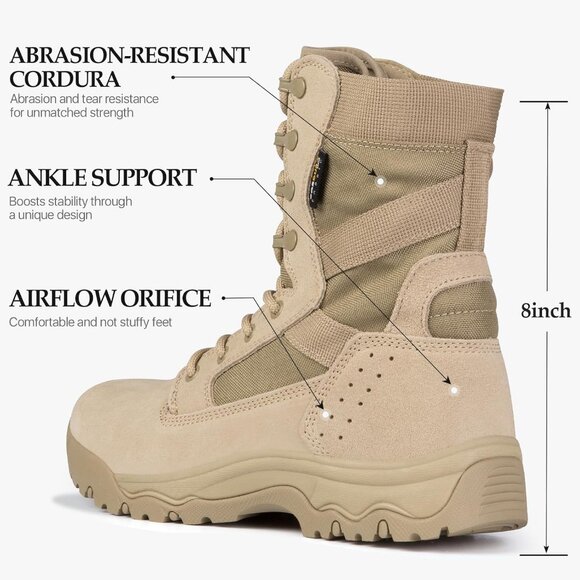 ⚡ Men's Bright Tan Combat Suede Leather Lightweight Military Work Desert Boot